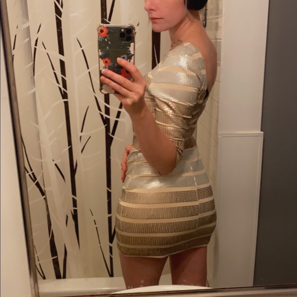Striped Sequin Champagne/ Silver Bodycon Dress